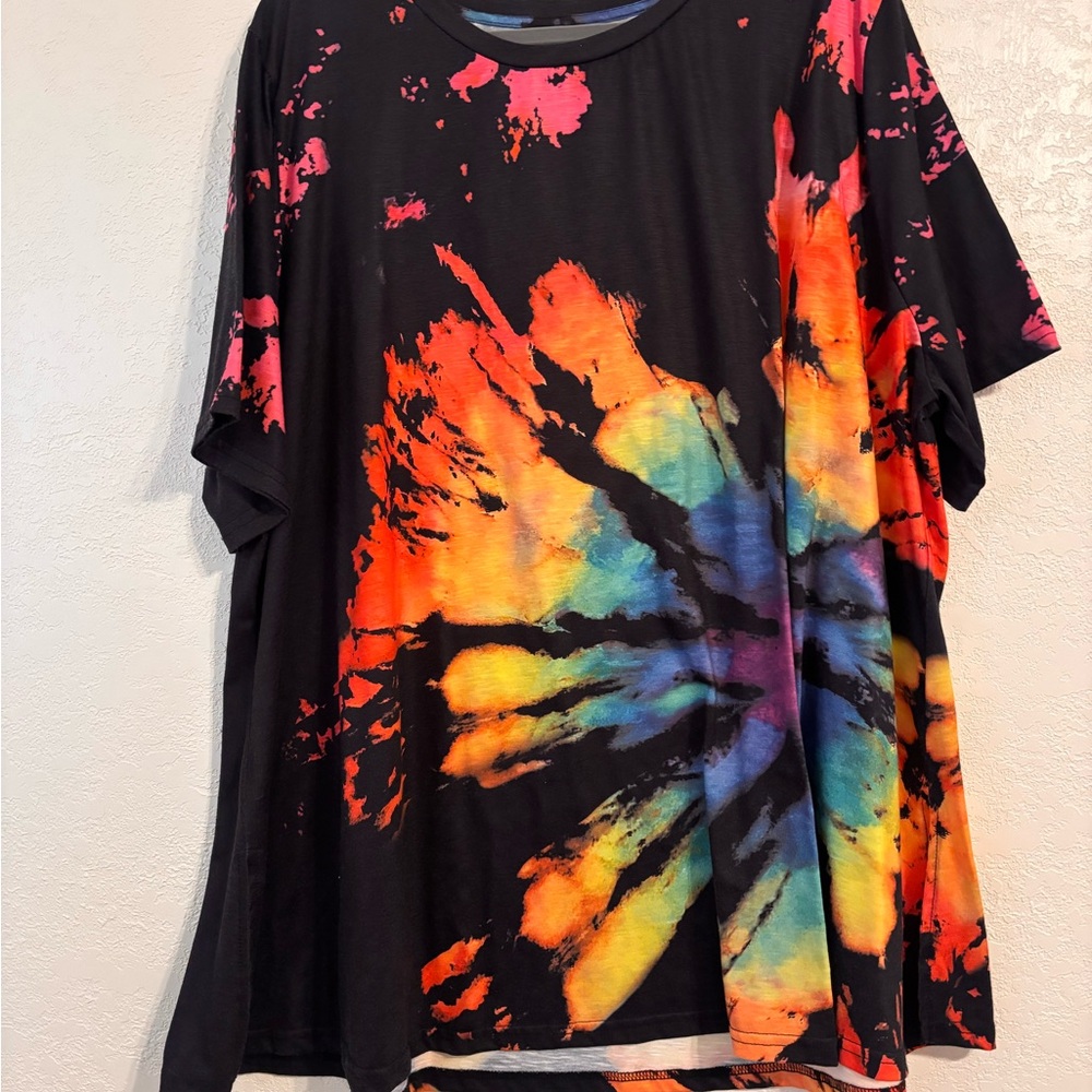 Black Tie-Dye Burst Tee with Rainbow Splotches